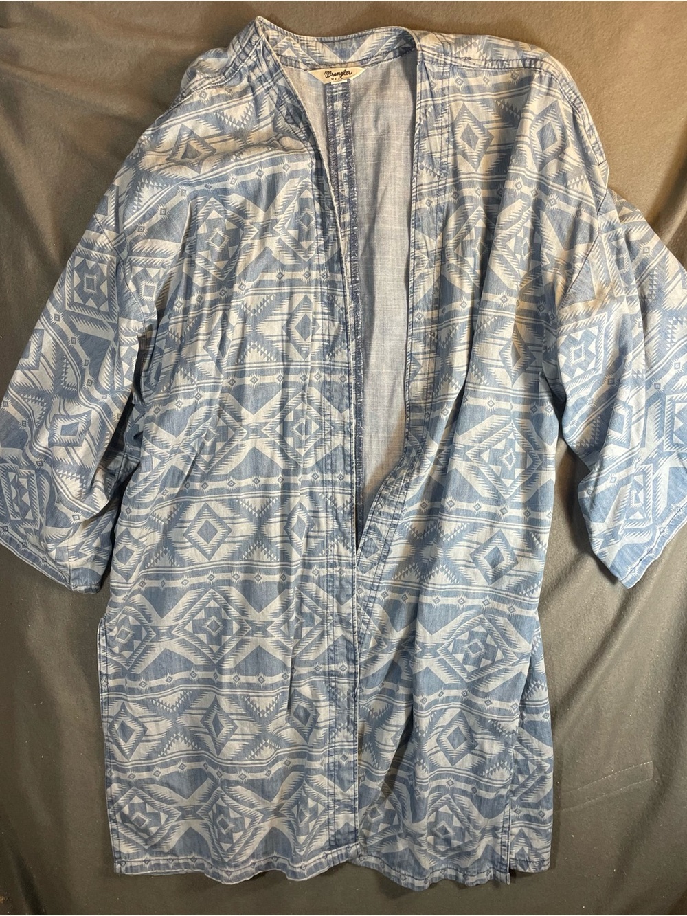 ⁠Wrangler Retro Southwestern Geometric Denim Kimono Duster Cardigan Medium⁠